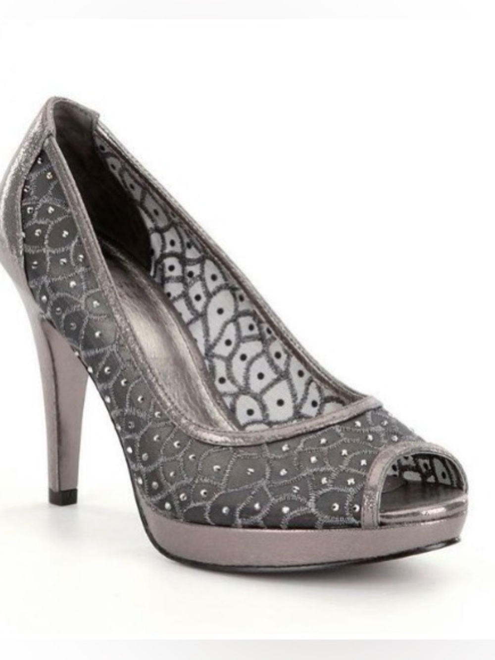 Adrianna Papell Foxy Metallic Mesh Peep Toe Pumps Gunmetal Silver Gold Size 7